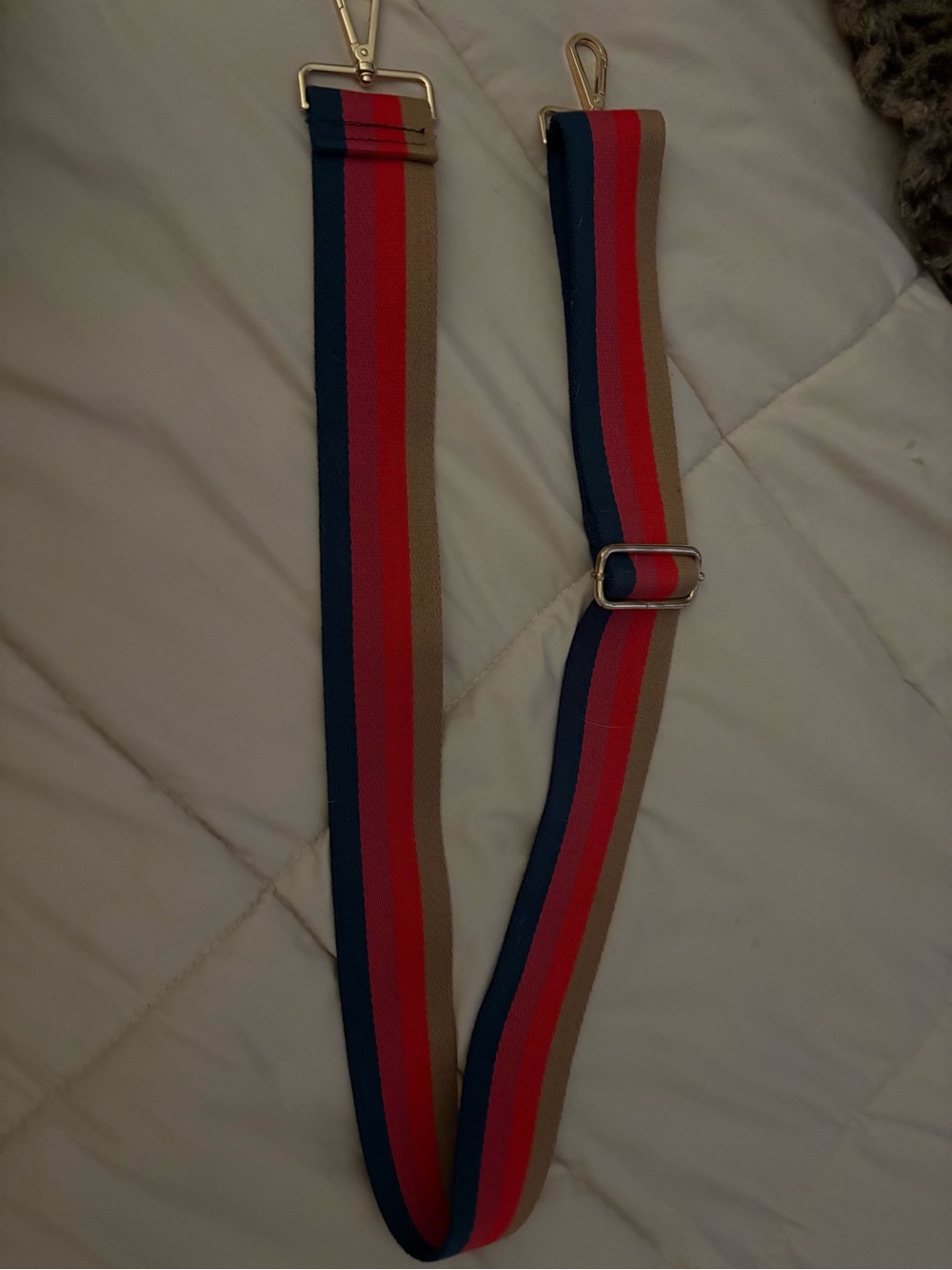 Guitar Crossbody Striped Adjustable Bag Strap in Navy, Red & Tan